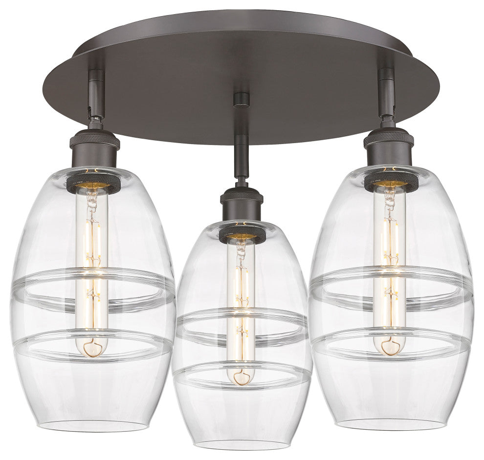 Ballston-Vaz 3-Light 18" Flush Mount, Oil Rubbed Bronze, Clear
