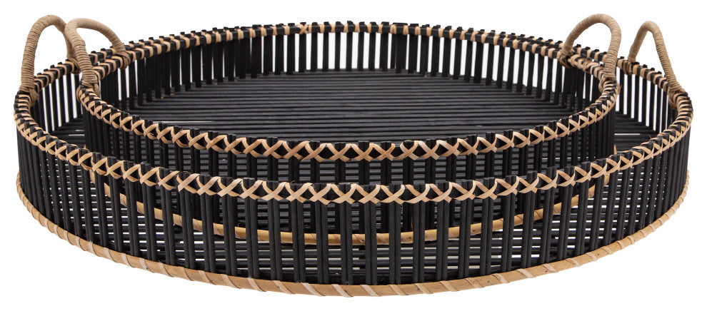 2-Piece Set Bamboo Round Trays, Black