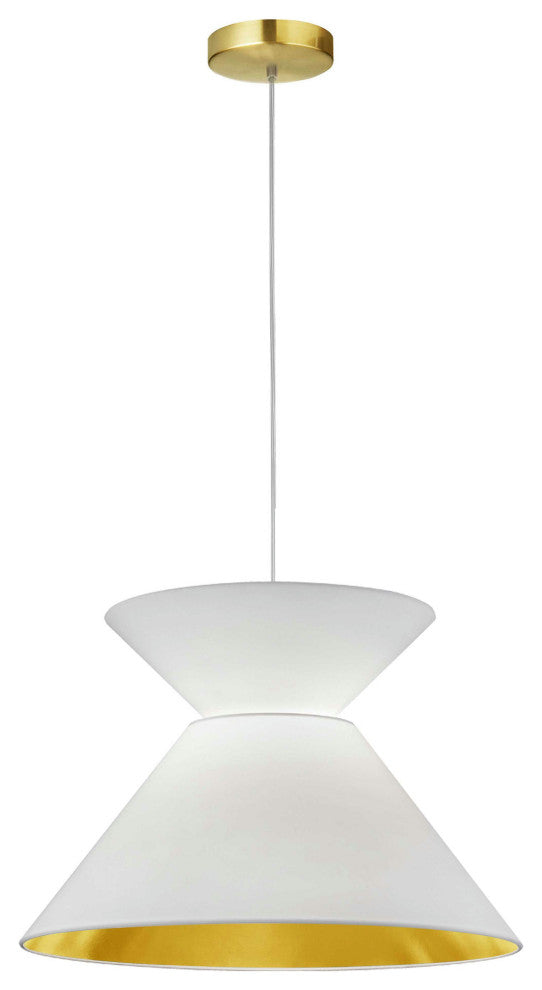 1 Light Patricia Pendant, Aged Brass with White/Gold Shade