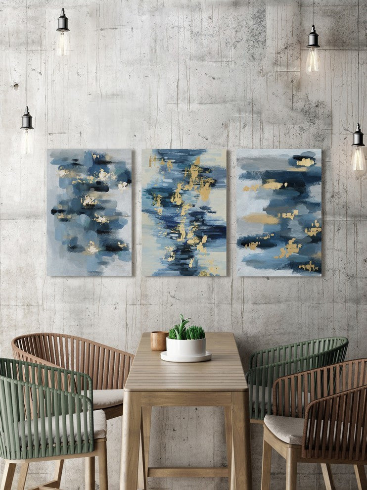Gold Water Reflection Triptych, 24"x12"