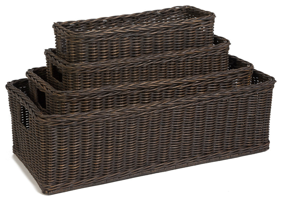 Long Low Wicker Basket, Antique Walnut Brown, Medium