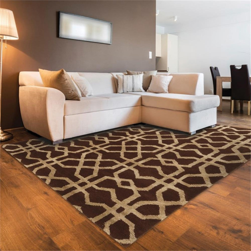 Linon Aspire X's Hand Tufted Wool 8'x11' Rug in Brown