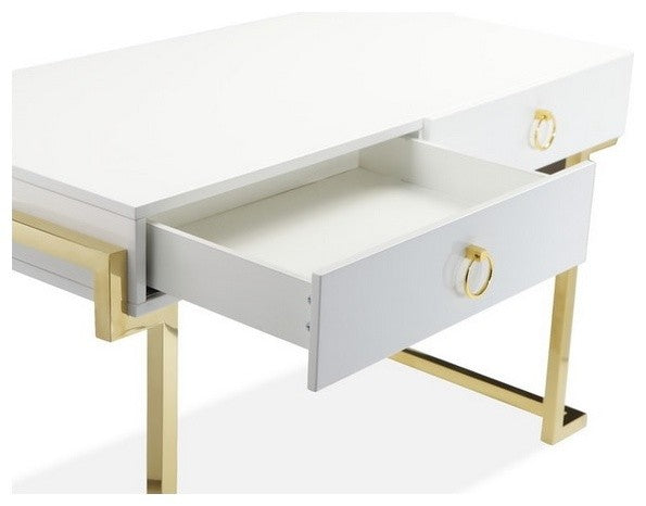Florentine Desk with Gold Base, White Lacquer Top