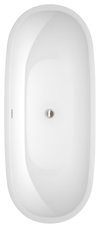 Clara 69" Freestanding White Bathtub, Brushed Nickel Tub Filler and Trim Kit