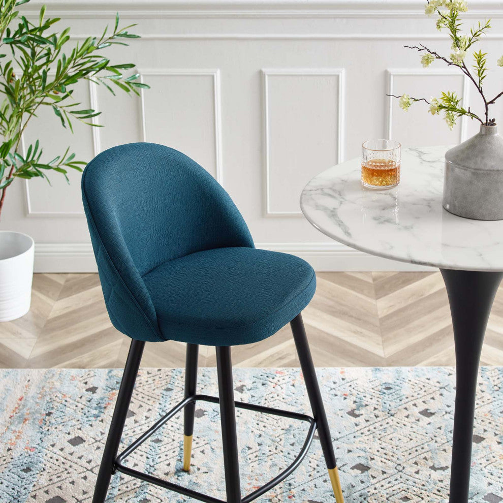 Bar Stool Chair Barstool, Set of 2, Fabric, Metal, Navy Blue, Modern, Bar Pub