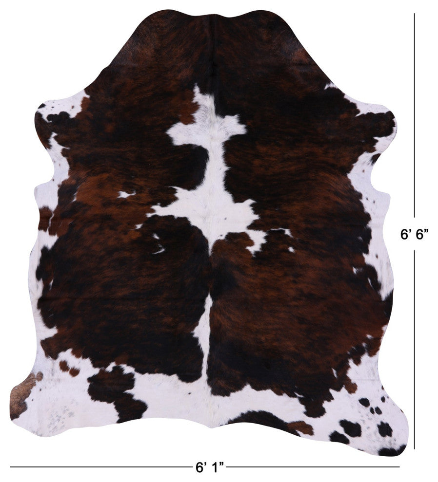 6' 6" X 6' 1" Tricolor Natural Cowhide Rug C2209