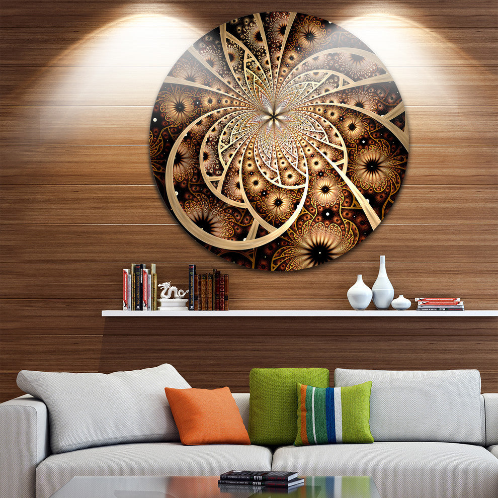 Symmetrical Brown Black Fractal Flower, Floral Round Wall Art, 36"