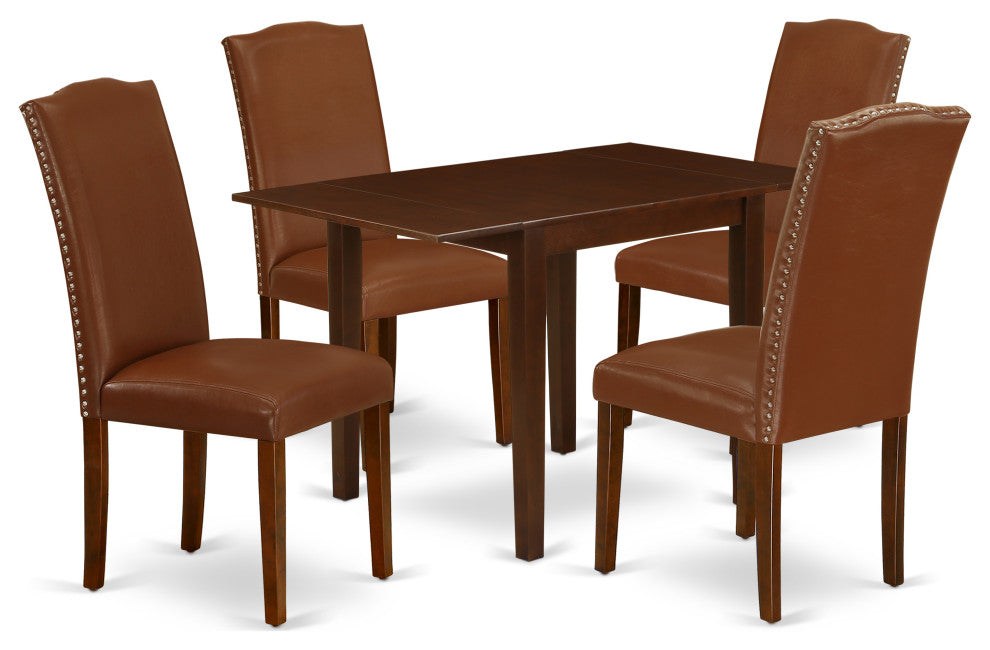 Dining Set 5 Pcs Four Dining Chairs, Table Mahogany Finish Hardwood Brown Color