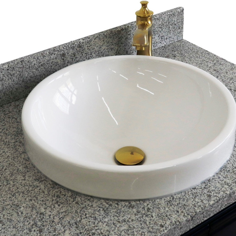 31" Single Vanity, Blue Finish With Gray Granite And Round Sink