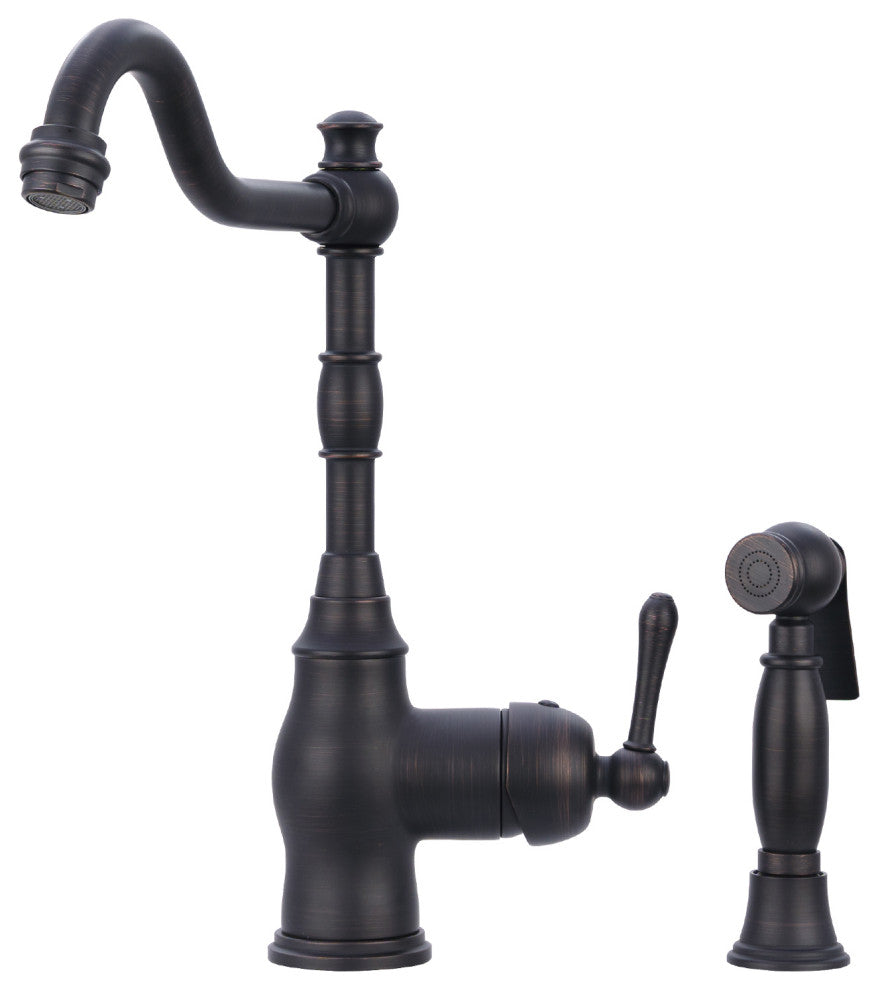 One-Handle Copper Widespread Kitchen Faucet with Side Sprayer, Oil Rubbed Bronze