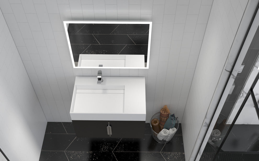 CastelloUSA Amazon 30" Left Wall Mounted Bathroom Vanity Set, Black, White Top, Chrome Handles