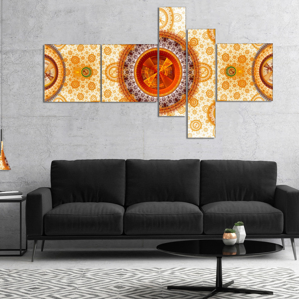 Yellow Psychedelic Relaxing Art, Abstract Canvas Art Print, 60"x32", 5 panels