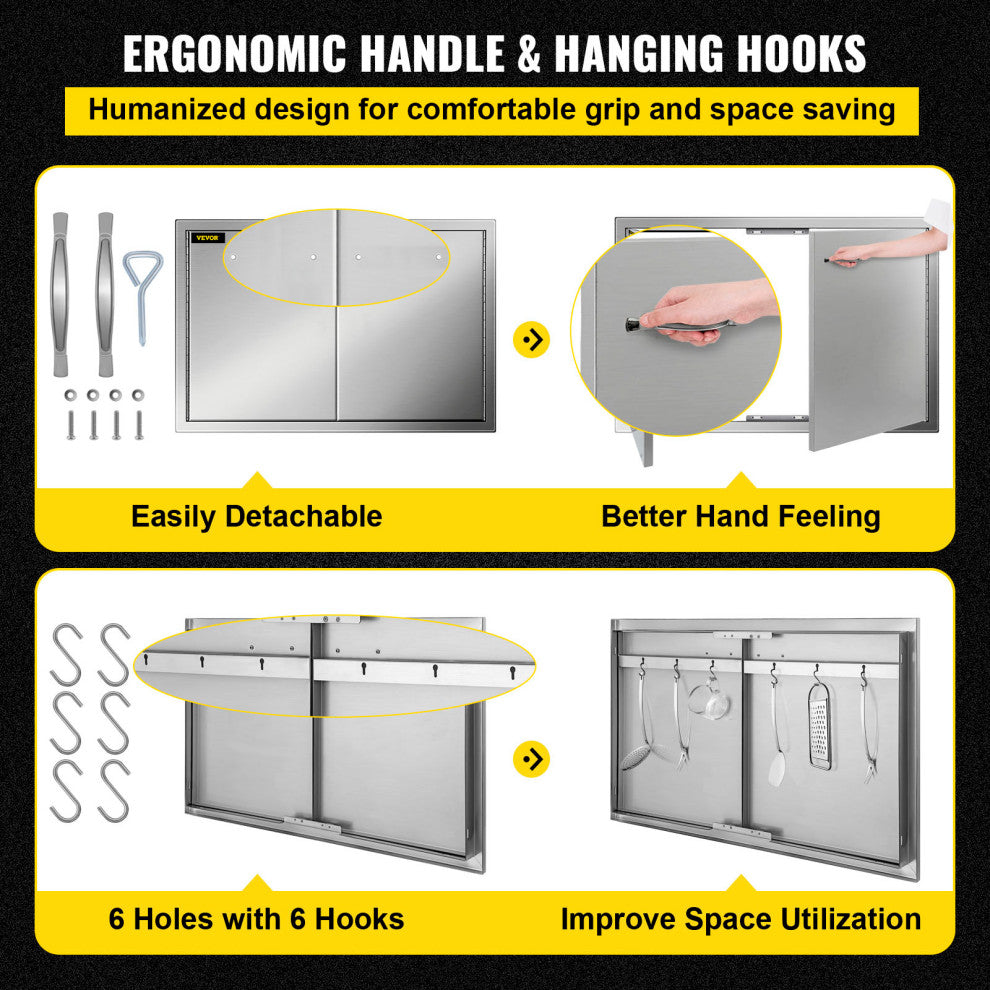 VEVOR Outdoor Kitchen Doors BBQ Kitchen Doors 33x22" Stainless Steel Cabinet