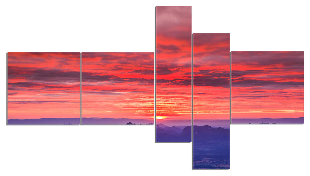 First Light Morning Sunrise, Skyline Photography Canvas Art, 60"x32", 5 panels