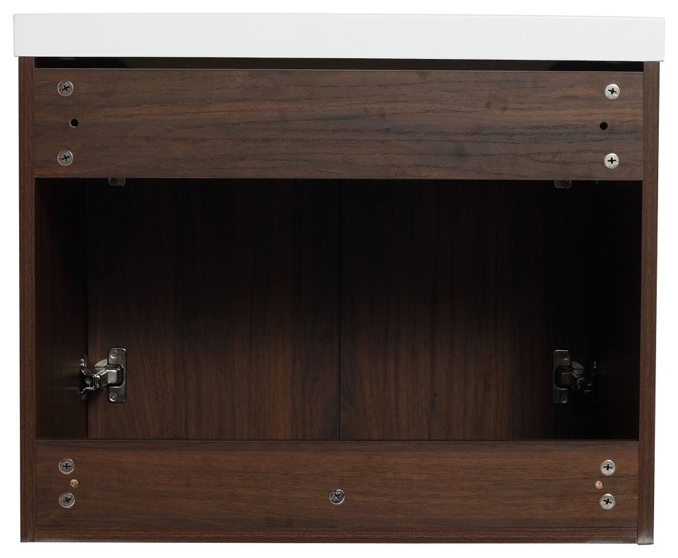 Wood Wall-Mounted Bathroom Vanity Set with Integrated Culture Marble Sink, 24 In