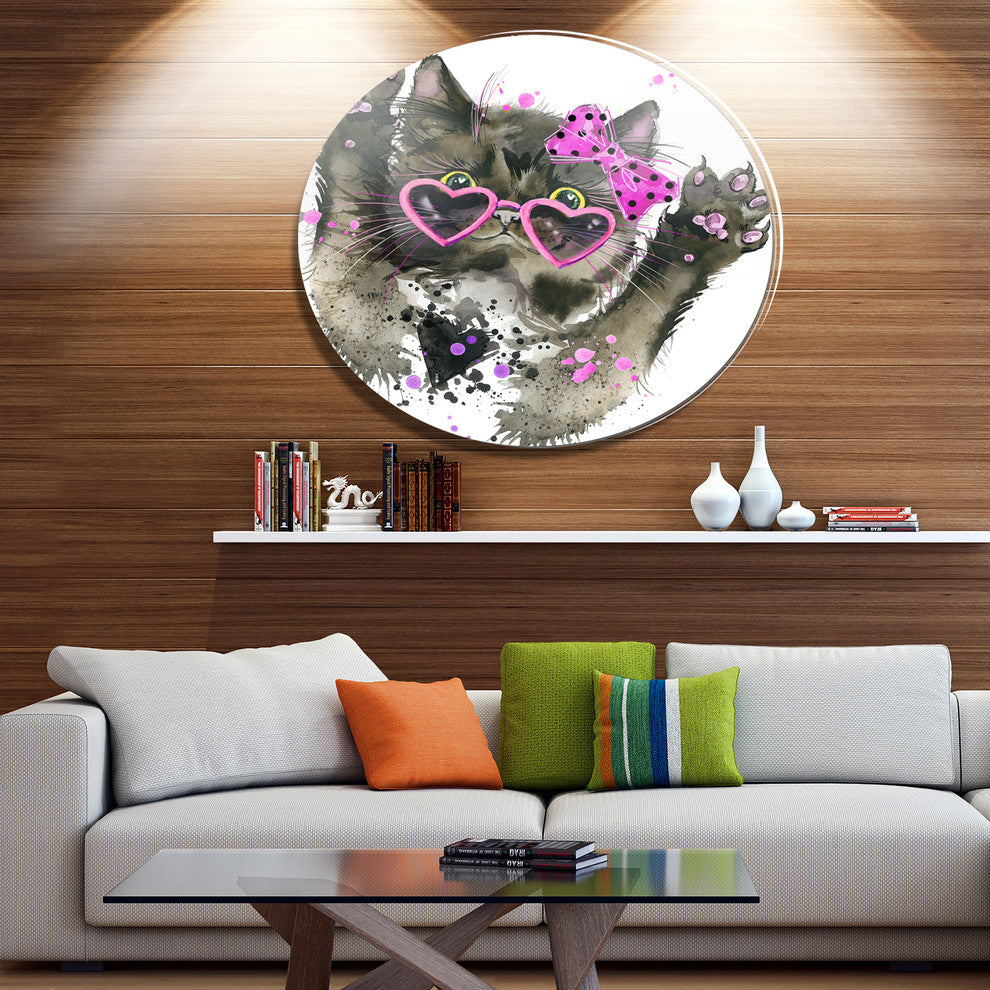 Funny Black Cat Illustration, Animal Disc Metal Artwork, 11"