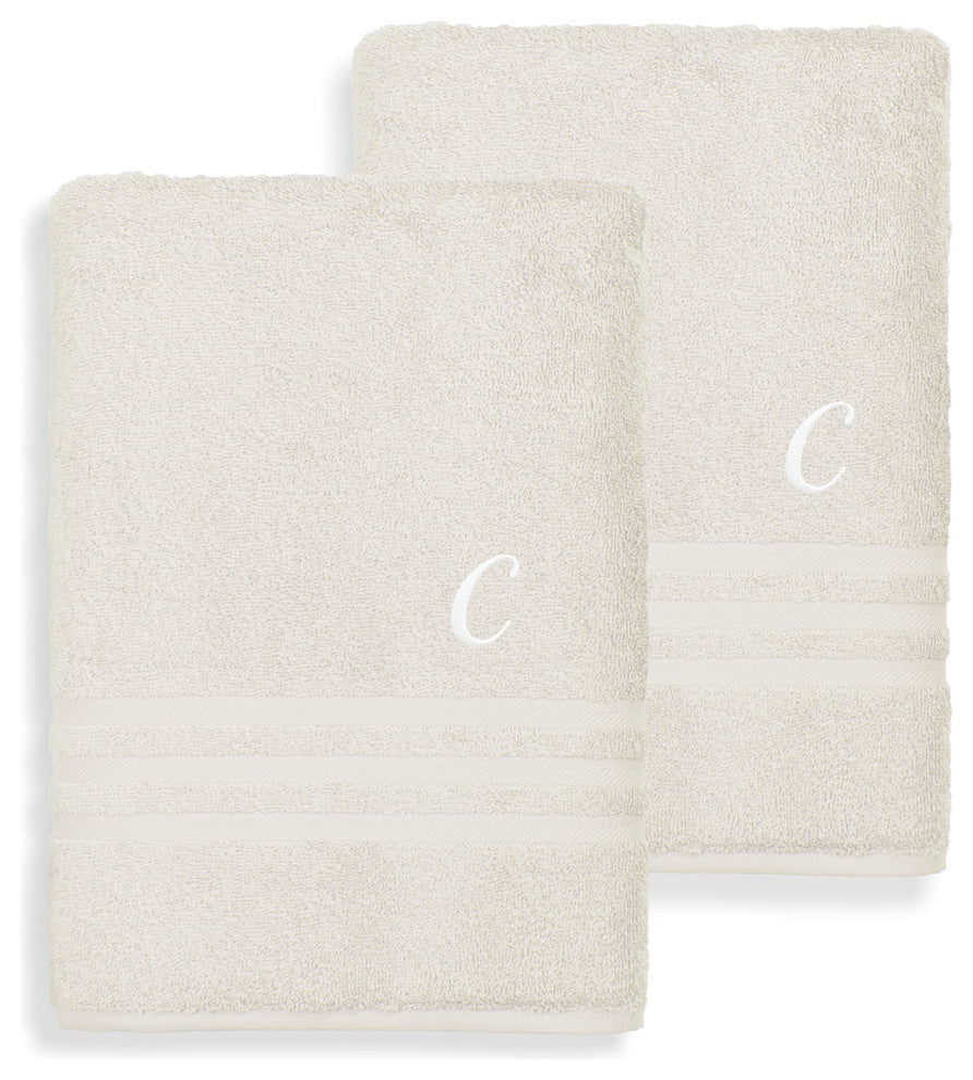Denzi Bath Towels With Monogrammed Letter, Set of 2, C