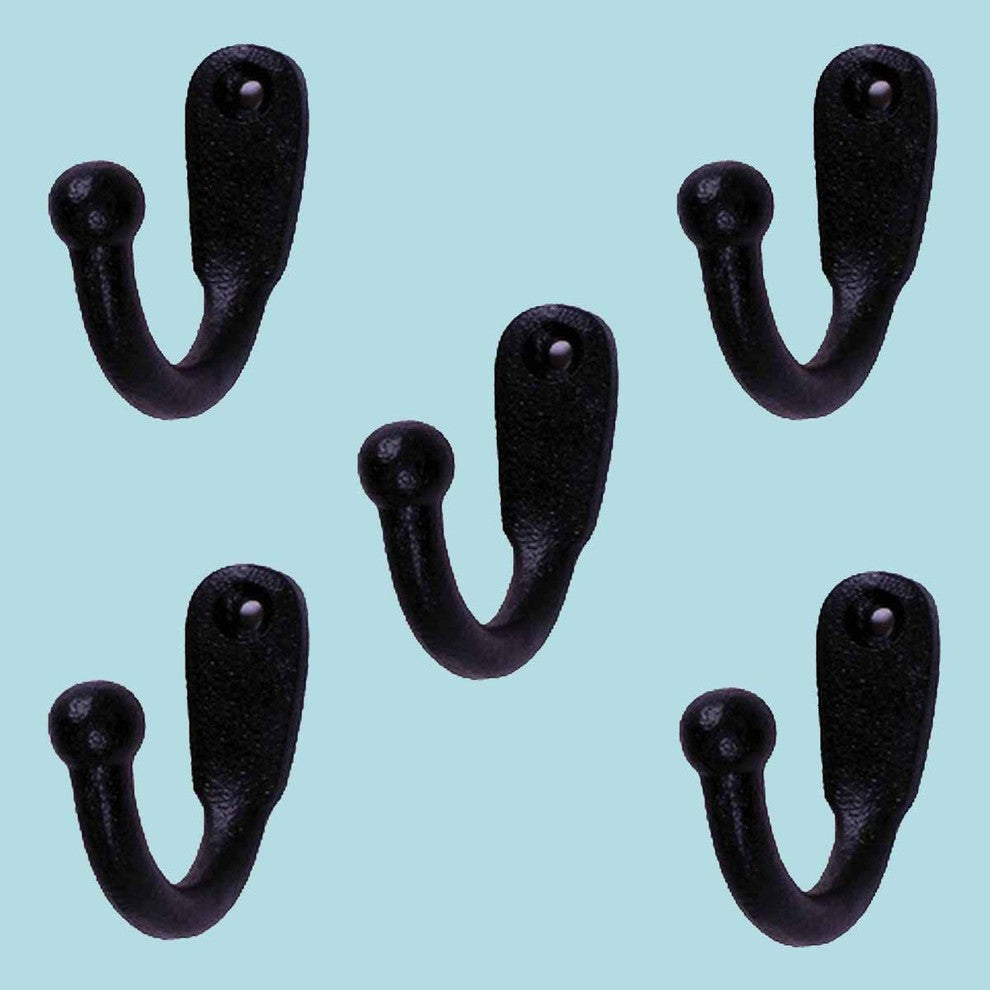 Coat Hooks Black Wrought Iron Knob Tip Set of 5 |