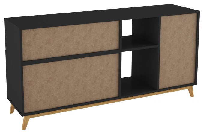 Modern Black And Natural Asymmetrical TV Stand