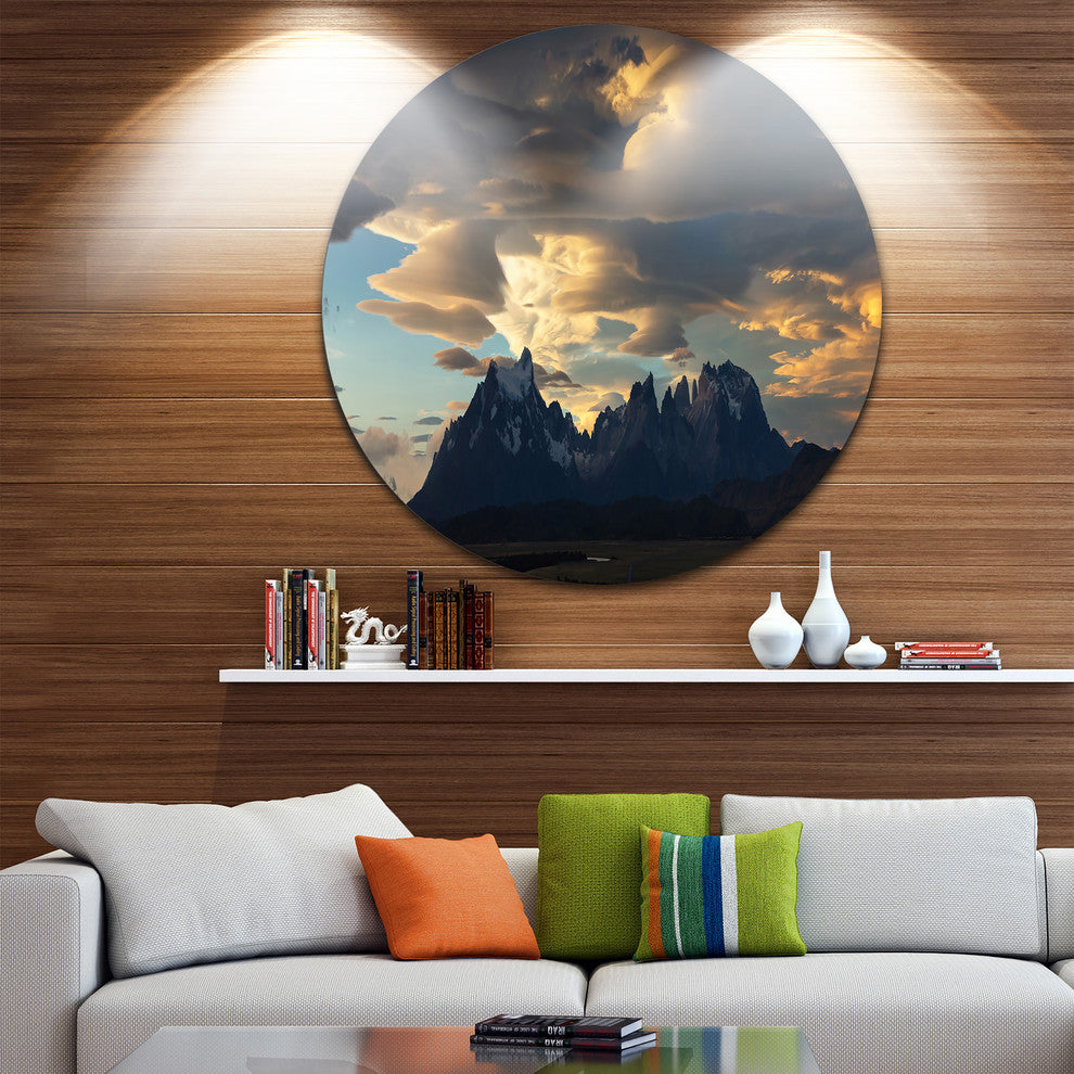 Torres Del Paine National Park, Landscape Round Metal Wall Art, 23"