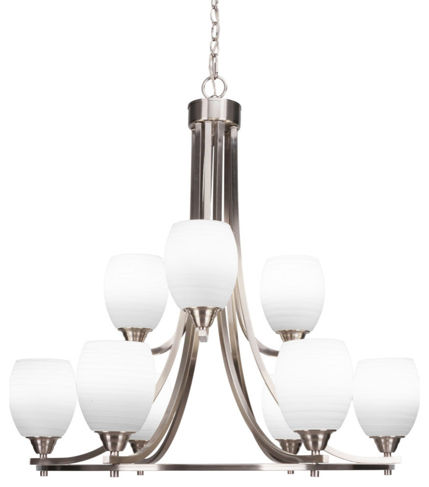 Paramount 9-Light Chandelier, Brushed Nickel, 5" White Linen Glass