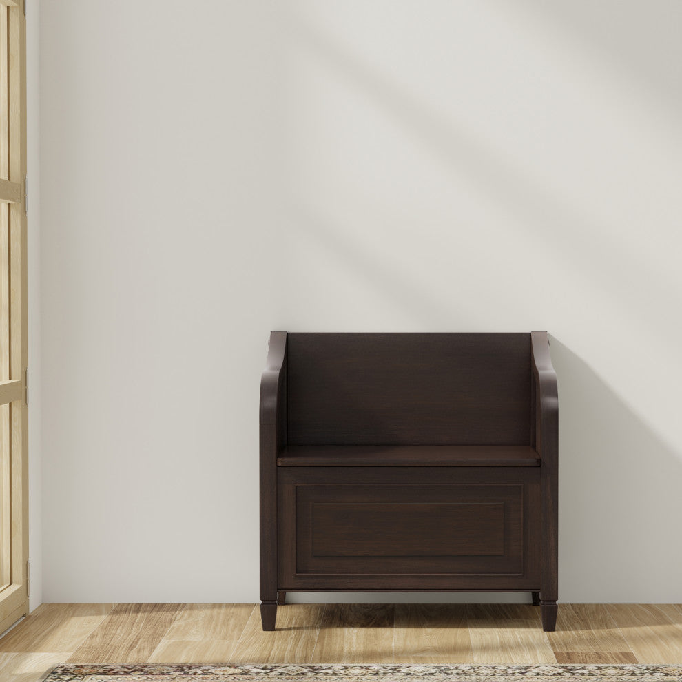 Connaught Solid Wood Small Entryway Storage Bench, Chestnut Brown