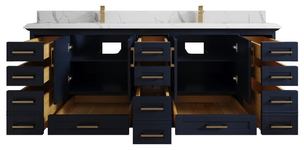 Fenway 84 Double Sink Bath Vanity in Navy Blue 1.5" Calacatta Laza