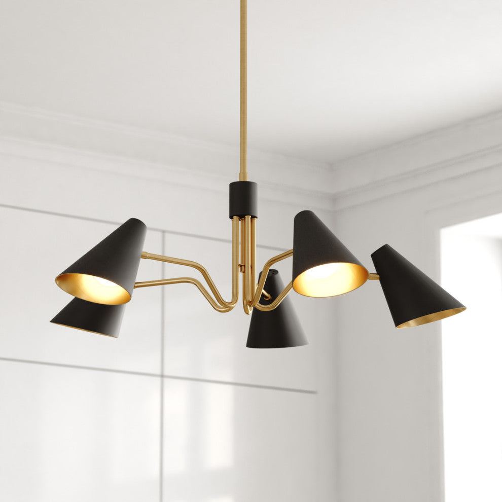 Pryce 30.75" 5 Light Chandelier Matte Black and Satin Brass