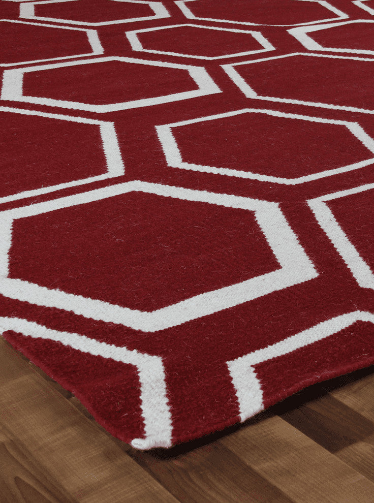 Exquisite Rugs, Flatweave, Red and White, 5''x8''