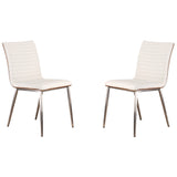 Café Brushed Stainless Steel Dining Chair in White Faux Leather - Set of 2