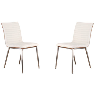 Café Brushed Stainless Steel Dining Chair in White Faux Leather - Set of 2