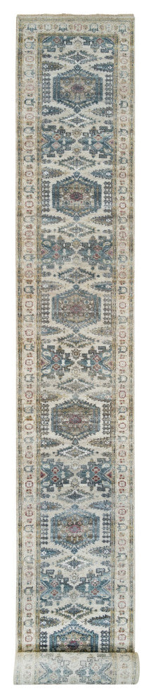 Ivory Wool Hand Knotted Reimagined Viss XL Runner Oriental Rug  2'7"x21'7"