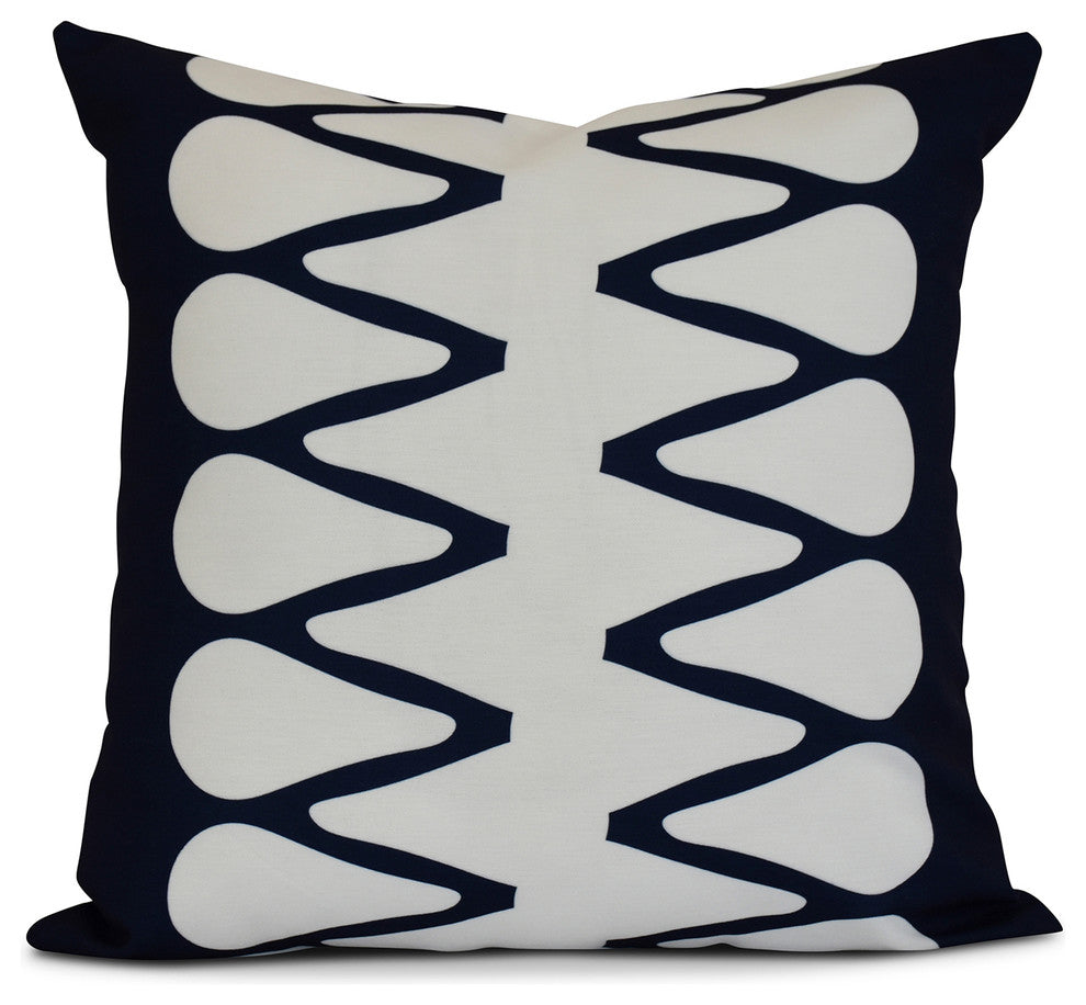 Navy Blue Zipped, Geometric Print Pillow, 18"x18"