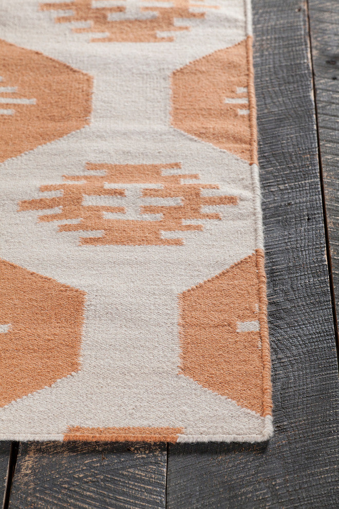 Lima Contemporary Area Rug, White and Orange, 5'x7'
