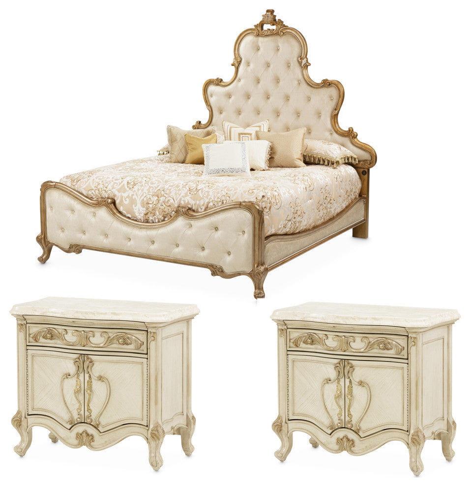 AICO Furniture Platine de Royale 3-Piece Eastern King Panel Bedroom Set