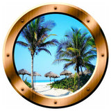 Beach Scene Wall Decal Porthole Palm Trees Window Sticker Wall Art Decor, 2