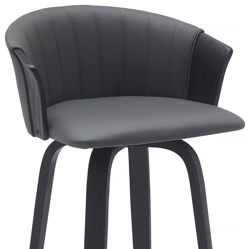 Diana 30" Swivel Black Wood Bar Stool, Gray Faux Leather