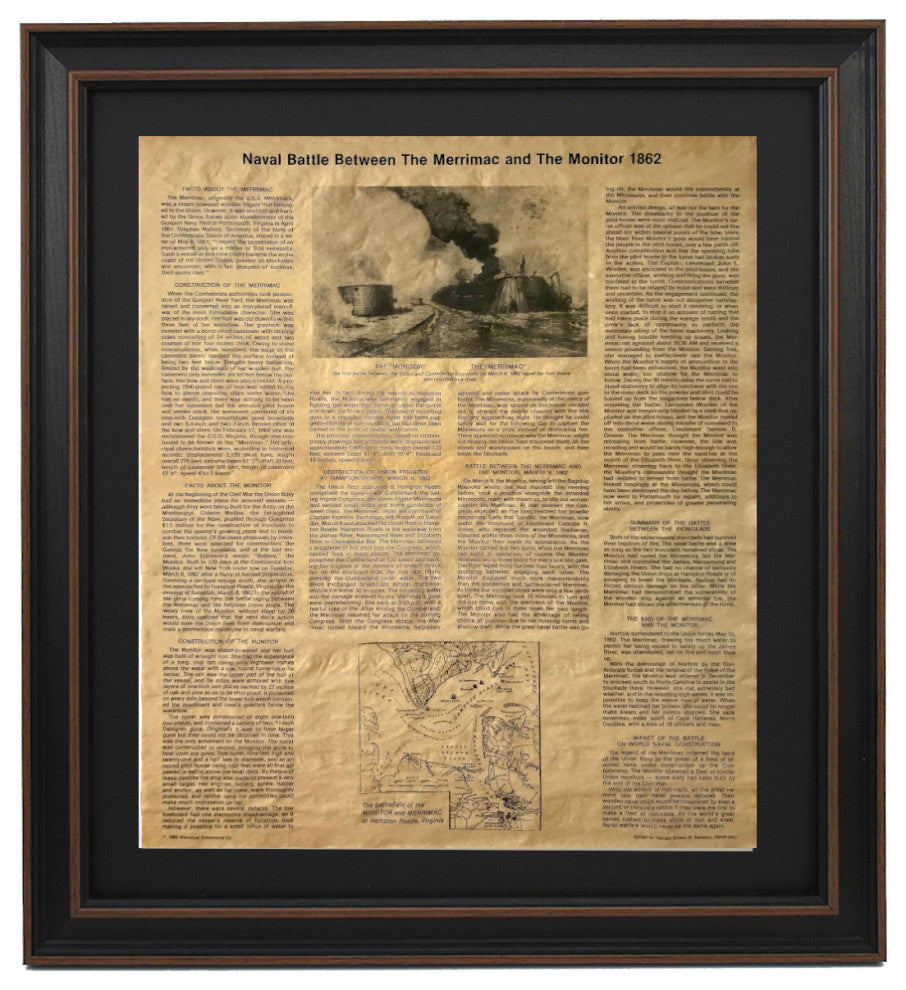 Framed Battle Between The Merrimac and The Monitor. 1862.