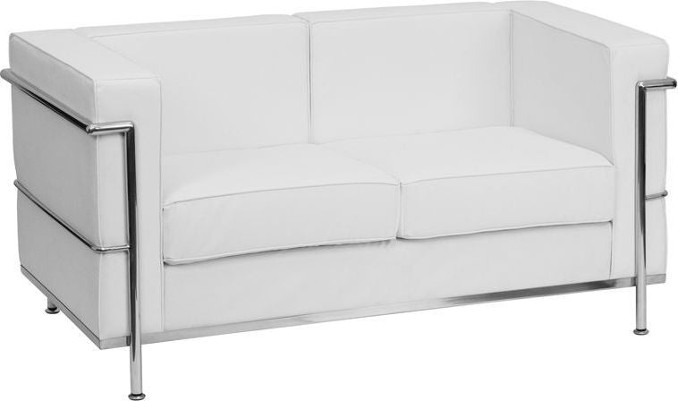 Modern Melrose White Leather Loveseat With Encasing Frame
