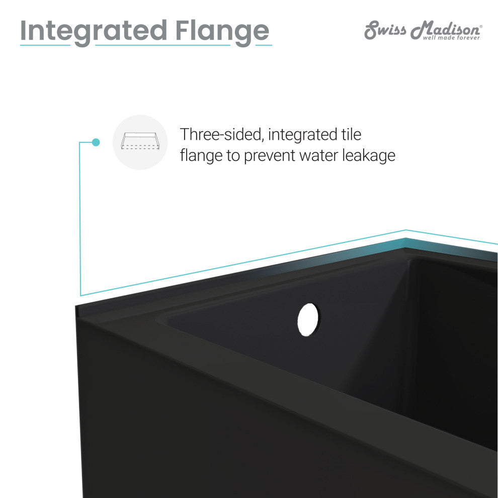Voltaire Acrylic Alcove Integral Armrest Bathtub with Apron, Matte Black, 60"x32