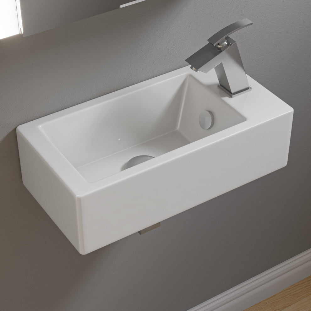 Abc116 White 20" Small Rectangular Wall Mounted Ceramic Sink With Faucet Hole
