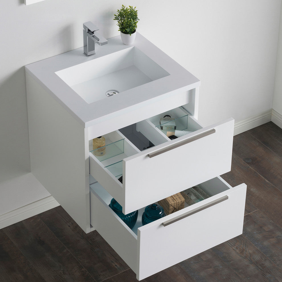 Vanity Alfred 31 With Integrated Solid Surface counter top, Matt White, Brushed