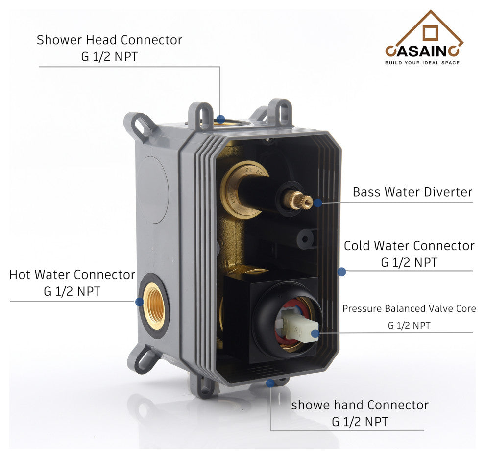 CASAINC 22" Wall Mounted Luxury Waterfall Shower System w Handheld Spray, Matte Black