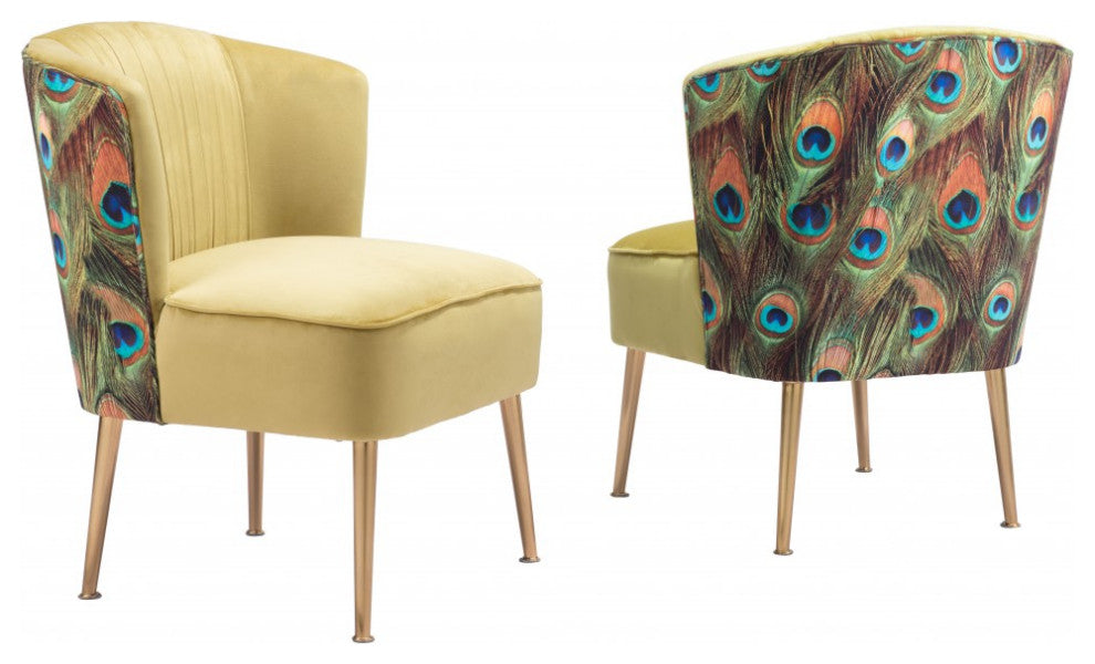 Tabitha Accent Chair Green Gold and Peacock Print