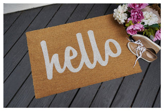 Calloway Mills Script Hello Doormats, Off White/ Natural, 24" X 36" X 0.60"