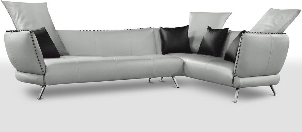 Modern Vitali Light Grey Microfiber Leather Sectional - Right Chaise