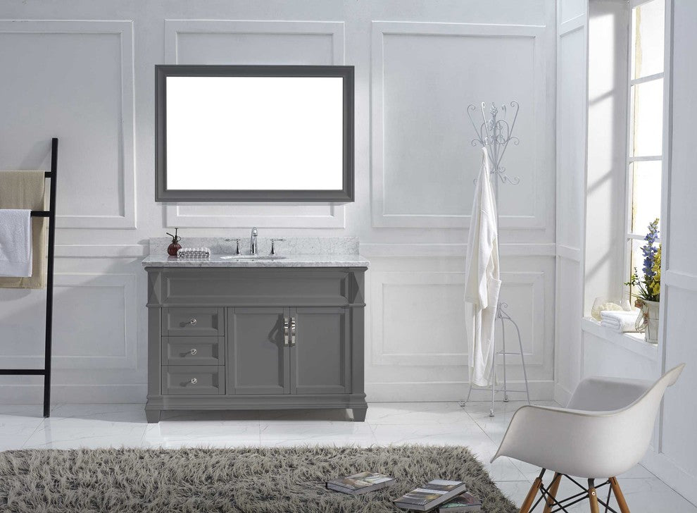 Victoria Single Bathroom Vanity Set, Gray With Marble Top, Chrome Faucet, 48"