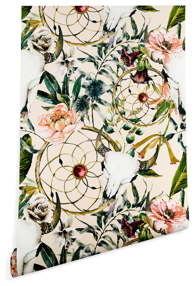 Deny Designs Marta Barragan Camarasa Floral Skull Wallpaper, Beige, 2'x10'