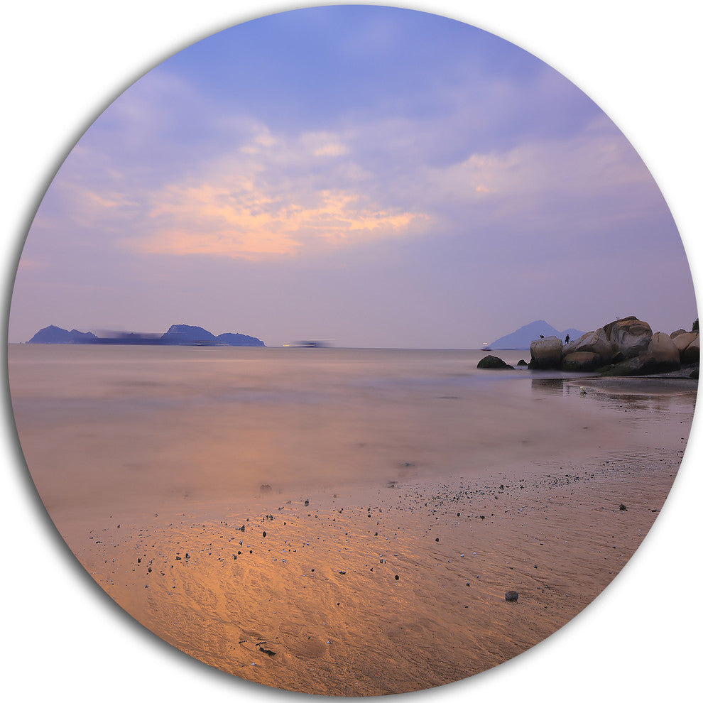 Yellowish Sunset At Lung Kwu Tan Coastline, Circle Metal Wall Art, 23"