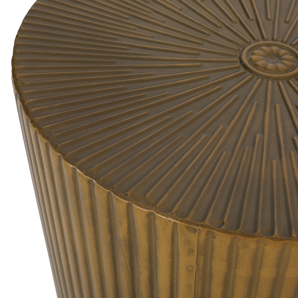 Pamsha Modern Iron Sunburst Side Tables, Set of 2, Brushed Antique Gold